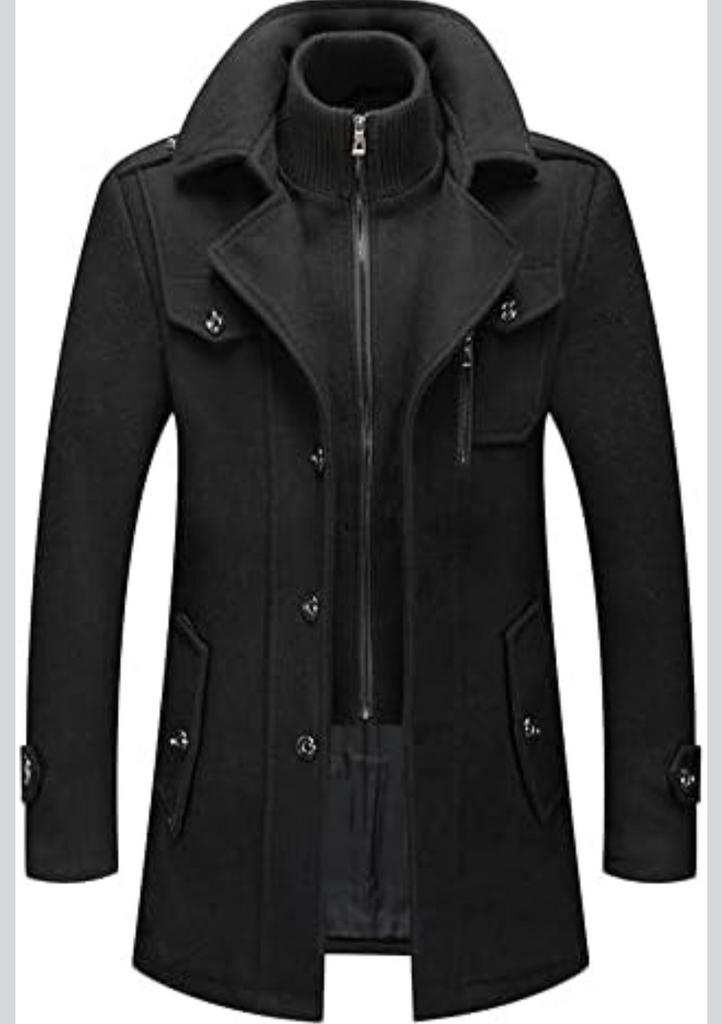 Heren Winterjas Wollen Jas met Dubbele Kraag, Kleding | Heren, Jassen | Winter, Nieuw, Overige maten, Zwart, Ophalen of Verzenden