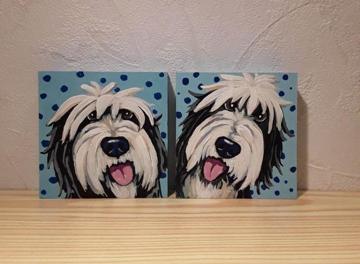 Weirdies - handgeschilderde Beardies, Huis en Inrichting, Woonaccessoires | Schilderijen, Tekeningen en Foto's, Nieuw, Schilderij