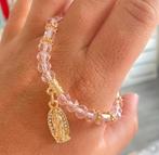 Mooie armband met licht roze kralen en maria hangertje, Verzenden, Zo goed als nieuw, 17 tot 18, Roze