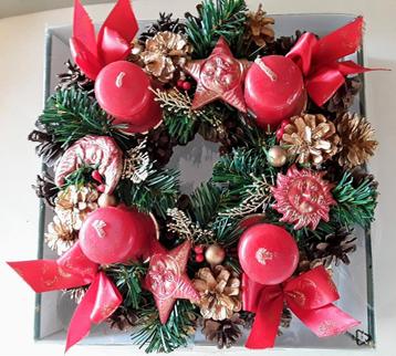 Vintage kerstkrans, adventskrans, tafelkrans nog met de doos beschikbaar voor biedingen