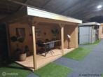 Online Veiling: Woodpro blokhut met overkapping - 450x250cm, Tuin en Terras