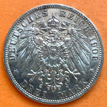 Duitsland Pruissen 3 Mark 1908 A Wilhelm II zilver kwaliteit beschikbaar voor biedingen