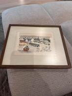 Schilderij - Dorpsgezicht met boot, Ophalen of Verzenden