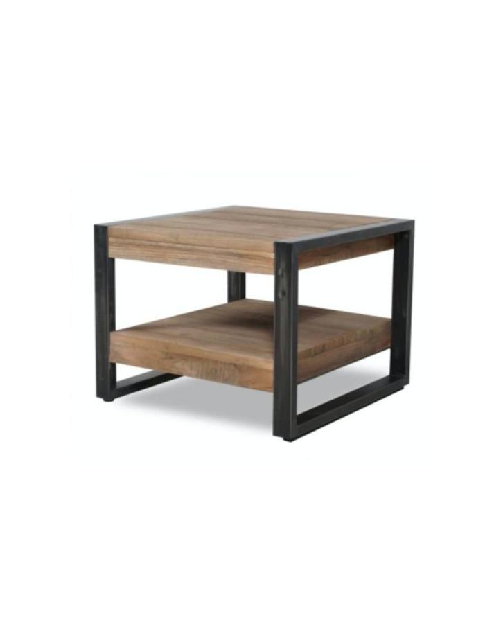 Bijzettafel van hout & staal – industrieel design, Huis en Inrichting, Tafels | Bijzettafels, Nieuw, Vierkant, 45 tot 60 cm, 55 tot 75 cm