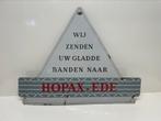 Hopax Ede -bandenreclame -emaille reclamebord Langcat Bussum, Reclamebord, Gebruikt, Ophalen of Verzenden