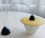 Hanglamp, glas, gele metalen kap, vintage, jaren 50/60, Gebruikt, Vintage, Ophalen of Verzenden, Glas