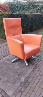 Moderne oranje lederen draai fauteuil, Ophalen, Gebruikt, Minder dan 75 cm, Leer