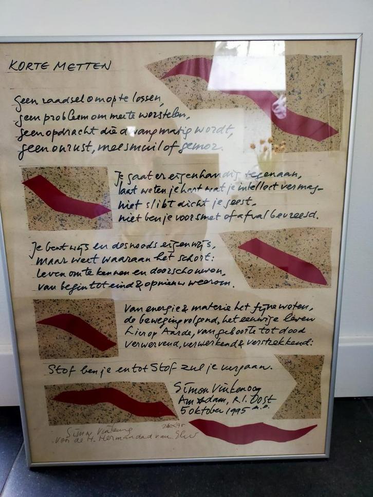 Simon Vinkenoog - 'Korte Metten' - Handgeschreven Gedicht 19, Antiek en Kunst, Kunst | Tekeningen en Foto's, Ophalen