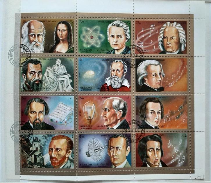 1 Postzegelvel Sharjah1972 Beroemde personen Gestempeld, Postzegels en Munten, Postzegels | Azië, Gestempeld, Midden-Oosten, Ophalen