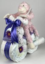Luiertaart motor luiermotor meisje aap roze, Ophalen of Verzenden, Nieuw, Kraamcadeau