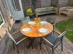 Tuinset: ronde tuintafel teak met 6 stoelen - Tierra Outdoor, Ophalen, 4 zitplaatsen, Gebruikt, Eettafel