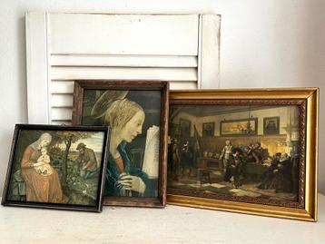 Drie antieke prenten in lijst beschikbaar voor biedingen