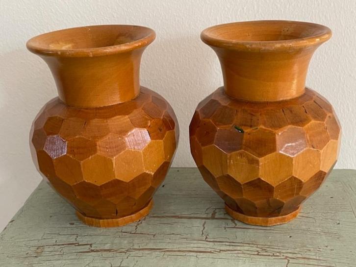 2 x vintage houten vaas. La Courtine - Frankrijk handgemaakt, Huis en Inrichting, Woonaccessoires | Vazen, Zo goed als nieuw, Overige kleuren