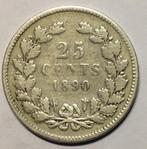 25 cent 1890 b Willem III, Postzegels en Munten, Munten | Nederland, Zilver, Koning Willem III, Losse munt, 25 cent