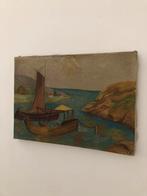 KUNST SCHILDERIJ ZEE BOTEN OLIE OP DOEK AUTHENTIEK, Antiek en Kunst, Kunst | Schilderijen | Klassiek, Ophalen of Verzenden