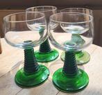 4 roemer likeur glazen met groene ribbelvoet, Verzamelen, Ophalen of Verzenden, Gebruikt, Overige typen