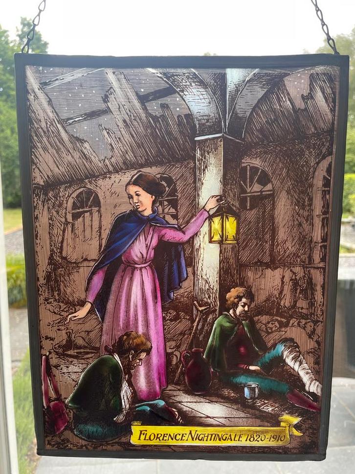 Florence Nightingale Glas-in-lood Paneel, Antiek en Kunst, Antiek | Glas en Kristal, Ophalen of Verzenden