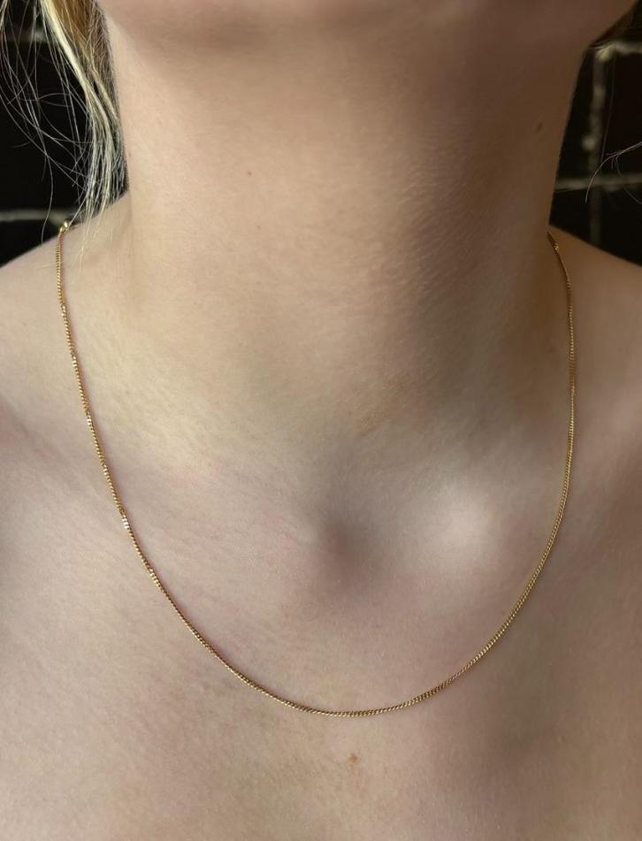 Gourmet schakel 14k gouden dames ketting 50cm fraai, Sieraden, Tassen en Uiterlijk, Kettingen, Zo goed als nieuw, Goud, Goud, Met edelsteen
