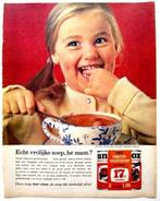 50+ vintage advertenties reclames Unox soep 1960-75 kinderen, Reclamebord, Gebruikt, Ophalen