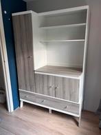 Kast / Commode – Wit met Bruin-Grijs, Ophalen, Gebruikt, 50 tot 75 cm