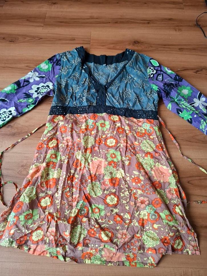 Linnen tuniek met pailletten - Maat 38, Kleding | Dames, Jurken, Zo goed als nieuw, Maat 38/40 (M), Overige kleuren, Boven de knie