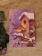 Ansichtkaart. "Paars- roodborstje/bessen- sneeuw/huisje"., Huis en Inrichting, Verzenden, Nieuw