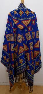 2 zijdig draagbare Inca/Peru/Aztec poncho met capuchon! L/XL, Verzenden, Zo goed als nieuw, Maat 46/48 (XL) of groter, Blauw