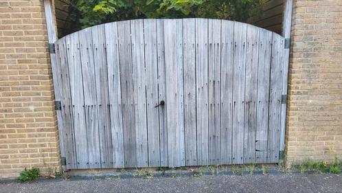 Dubbele poort (hardhout), Tuin en Terras, Tuinpoorten, Zo goed als nieuw, Draaipoort, Hout, 150 tot 200 cm, 200 cm of meer, Ophalen