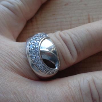 zilveren design ring met heldere steentjes [082] beschikbaar voor biedingen