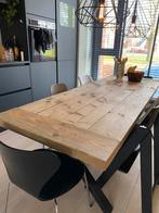 Eettafel steigerhout met zwart stalen poten - 220*80, Huis en Inrichting, Tafels | Eettafels, Ophalen, Gebruikt, 200 cm of meer