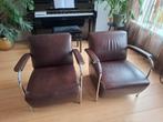 2x Leolux Scylla fauteuil, sterkste donkerbruine ledersoort, Huis en Inrichting, Ophalen of Verzenden, Zo goed als nieuw, 75 tot 100 cm