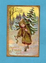 Mooie oude kerstkaart/reliéf N716 - meisje met kerstboom, Verzamelen, Ansichtkaarten | Themakaarten, Verzenden, Voor 1920, Gelopen