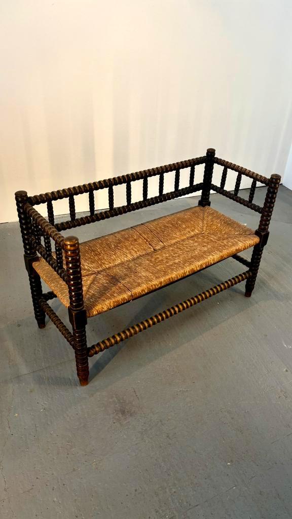 Houten rieten Bobbin Bankje knobbelbank, Antiek en Kunst, Antiek | Meubels | Stoelen en Banken, Ophalen