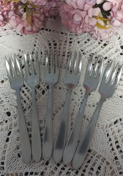 Set van 6 vintage gebakvorkjes, Gero, Quadrille, nr. 508, Huis en Inrichting, Keuken | Bestek, Ophalen of Verzenden