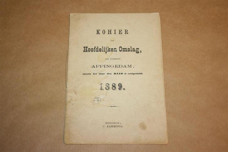 Kohier Hoofdelijken Omslag Appingedam - 1889 !!, Antiek en Kunst, Antiek | Boeken en Bijbels, Ophalen of Verzenden