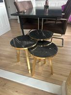 Set van 3 marmerlook bijzettafels met gouden accenten, Huis en Inrichting, Minder dan 55 cm, Metaal of Aluminium, Rond, Zo goed als nieuw