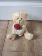 Tendertoys lichtbruin pluche Valentijn beer rode roos/hart, Ophalen of Verzenden, Nieuw, Beer