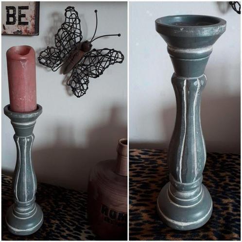 Kandelaar grijs 38 cm groot hout  grote grijze houten houder, Huis en Inrichting, Woonaccessoires | Kandelaars en Kaarsen, Zo goed als nieuw