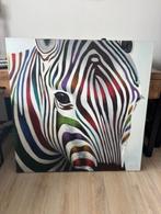 Zebra gekleurd op canvas 1 x 1 meter (eye-catcher!), Huis en Inrichting, Ophalen, Zo goed als nieuw, Schilderij, 100 tot 125 cm
