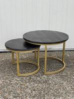 actie 2 delig nieuwe Bijzettafel salontafel set mangohout, Salontafel bijzettafel nieuw, Minder dan 45 cm, Rond, Nieuw