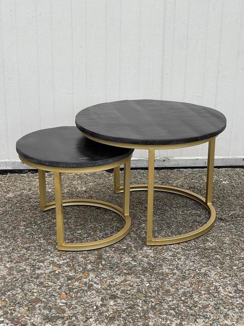 actie 2 delig nieuwe Bijzettafel salontafel set mangohout, Huis en Inrichting, Tafels | Bijzettafels, Nieuw, Rond, Minder dan 45 cm