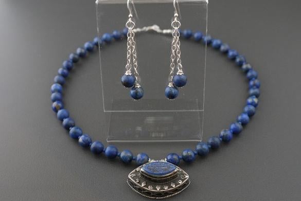 LAPIS LAZULI ketting/oorhanger-set, Nieuw, Met edelsteen, Zilver, Verzenden