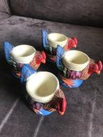 4 Vintage Eierdopjes Van een Haan Handbeschilderd., Ophalen of Verzenden, Huis en Inrichting