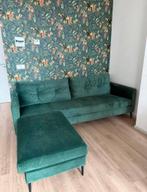 Groene velvet bank met hocker - comfortabel en zacht!, Huis en Inrichting, Ophalen, Gebruikt, Driepersoons, 75 tot 100 cm