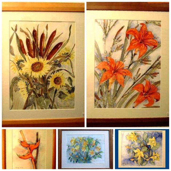 Bloemen schilderijen Aquarel 58 x 48 cm, Antiek en Kunst, Kunst | Schilderijen | Modern, Ophalen