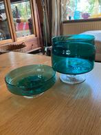 Floris Meydam Koektrommel en Schaal - Blauwgroen Glas, Ophalen of Verzenden