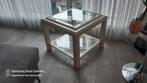 Bijzettafel vierkant hout glas., Huis en Inrichting, Tafels | Salontafels, Ophalen, 50 tot 100 cm, Vierkant, 50 tot 100 cm