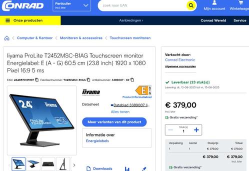 Iiyama ProLite T2452MSC-B1AG Touch screen monitor, Computers en Software, Monitoren, 60 Hz of minder, DVI, HDMI, VGA, Touchscreen
