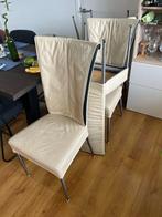 Leren eetkamerstoelen, Huis en Inrichting, Stoelen, Ophalen, Gebruikt, Wit, Metaal