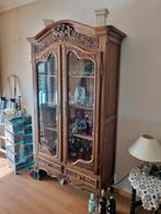 Antieke massief eiken vitrinekast – houtsnijwerk, Huis en Inrichting, Kasten | Vitrinekasten, Antiek, Gebruikt, 200 cm of meer